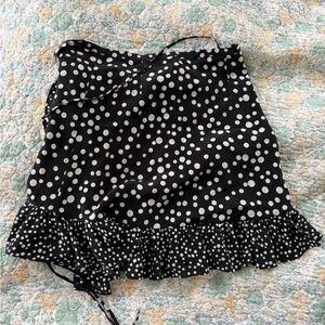 RIXO Asymmetrical Black and White Polka Dot Skirt